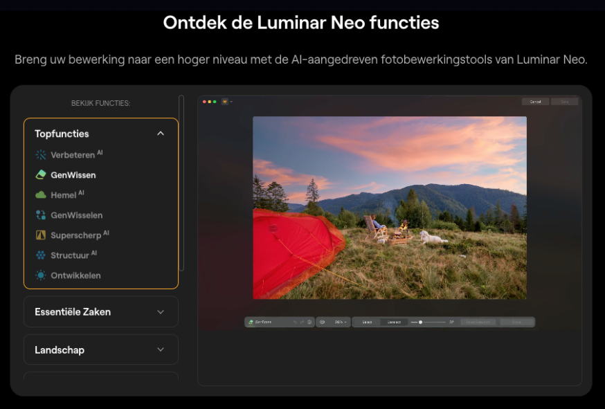 Afbeelding: Luminar Neo als een van de AI-tools voor fotografen