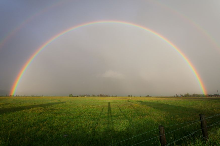 Donker en licht boven een groene weide